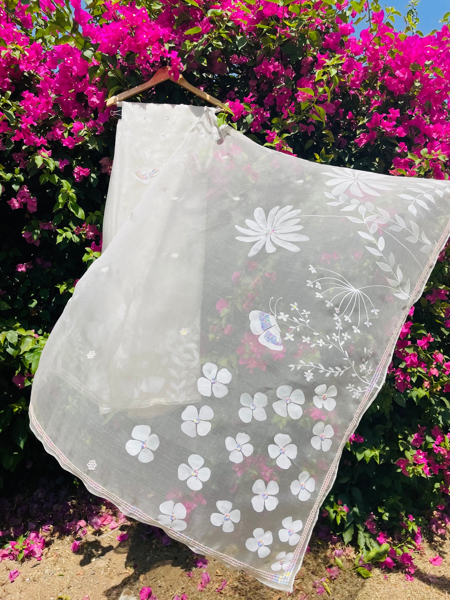 White Floral Organza Saree