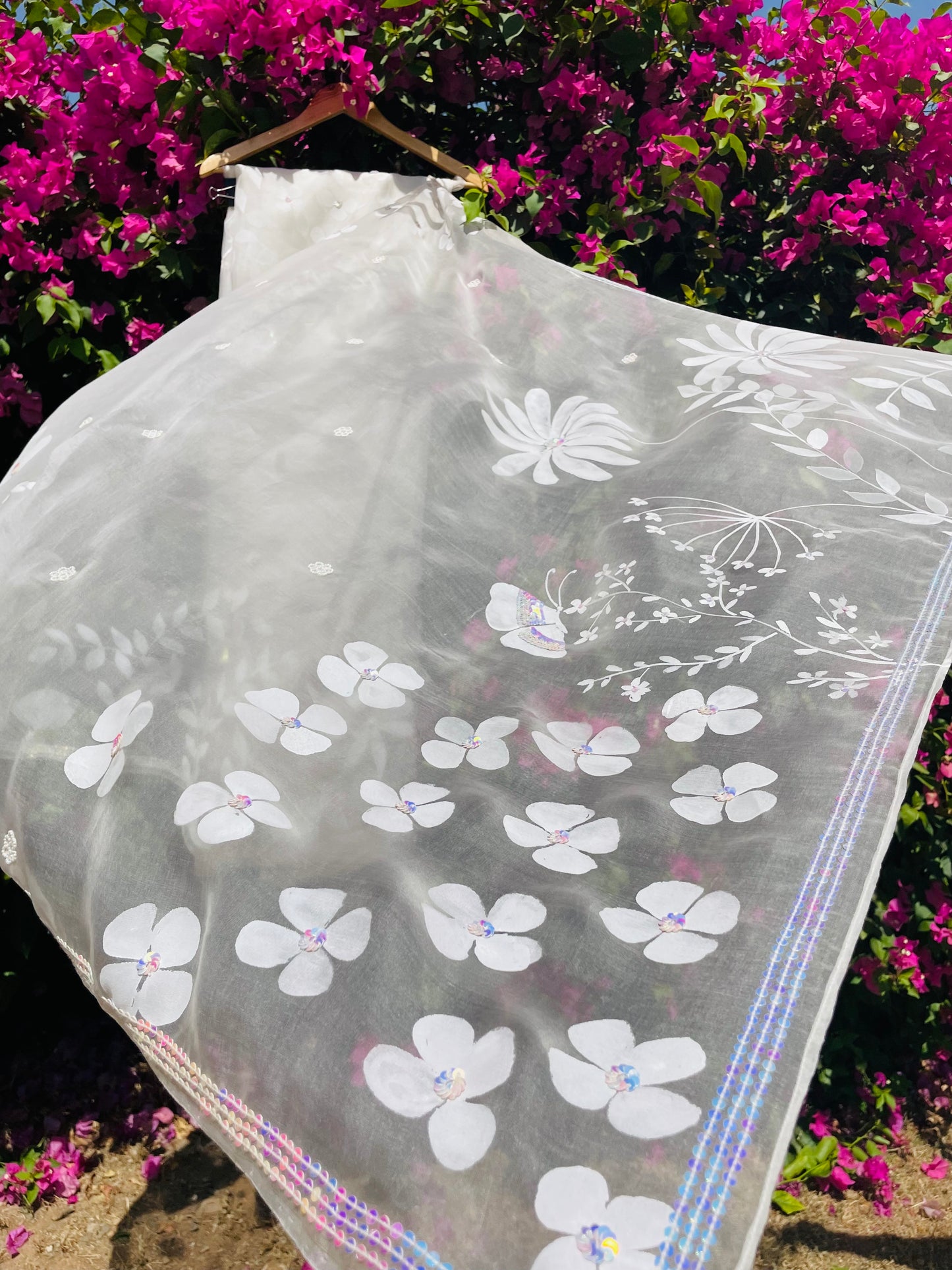 White Floral Organza Saree