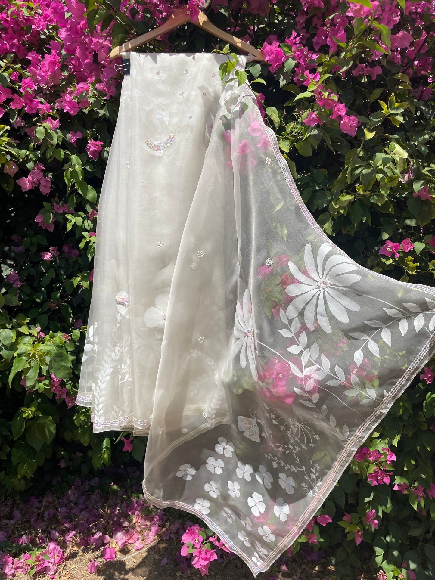 White Floral Organza Saree