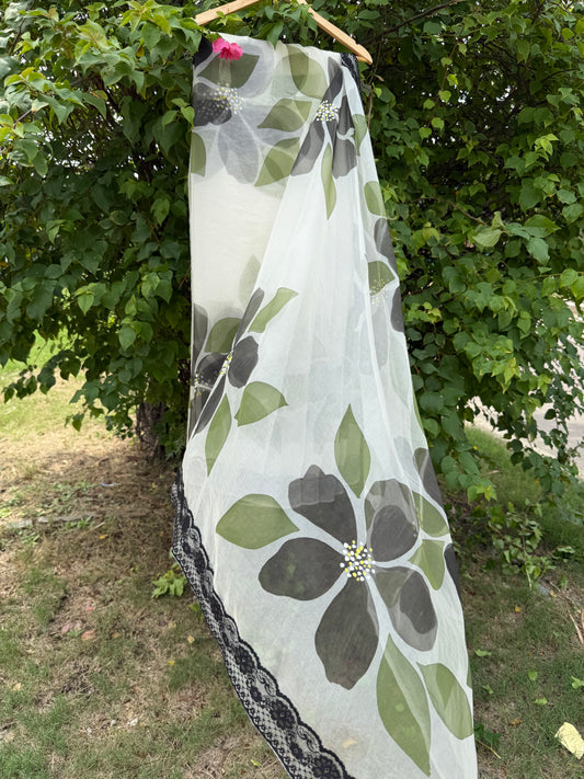 Big Hibiscus Organza Saree