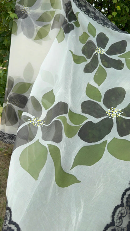 Big Hibiscus Organza Saree