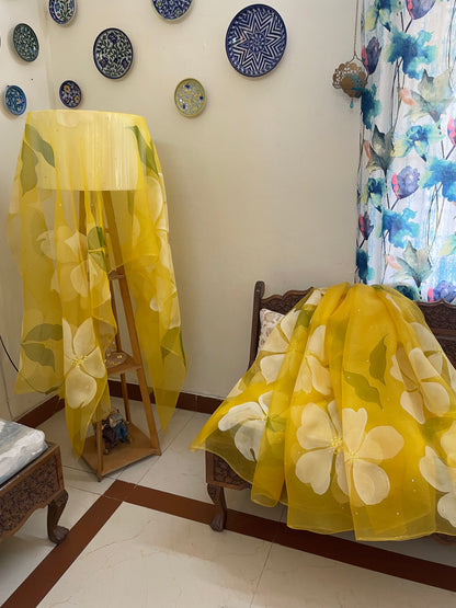 Big Hibiscus Organza Lehenga