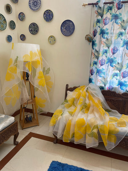 Big Hibiscus Organza Lehenga