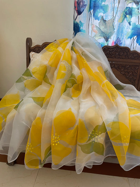 Big Hibiscus Organza Lehenga