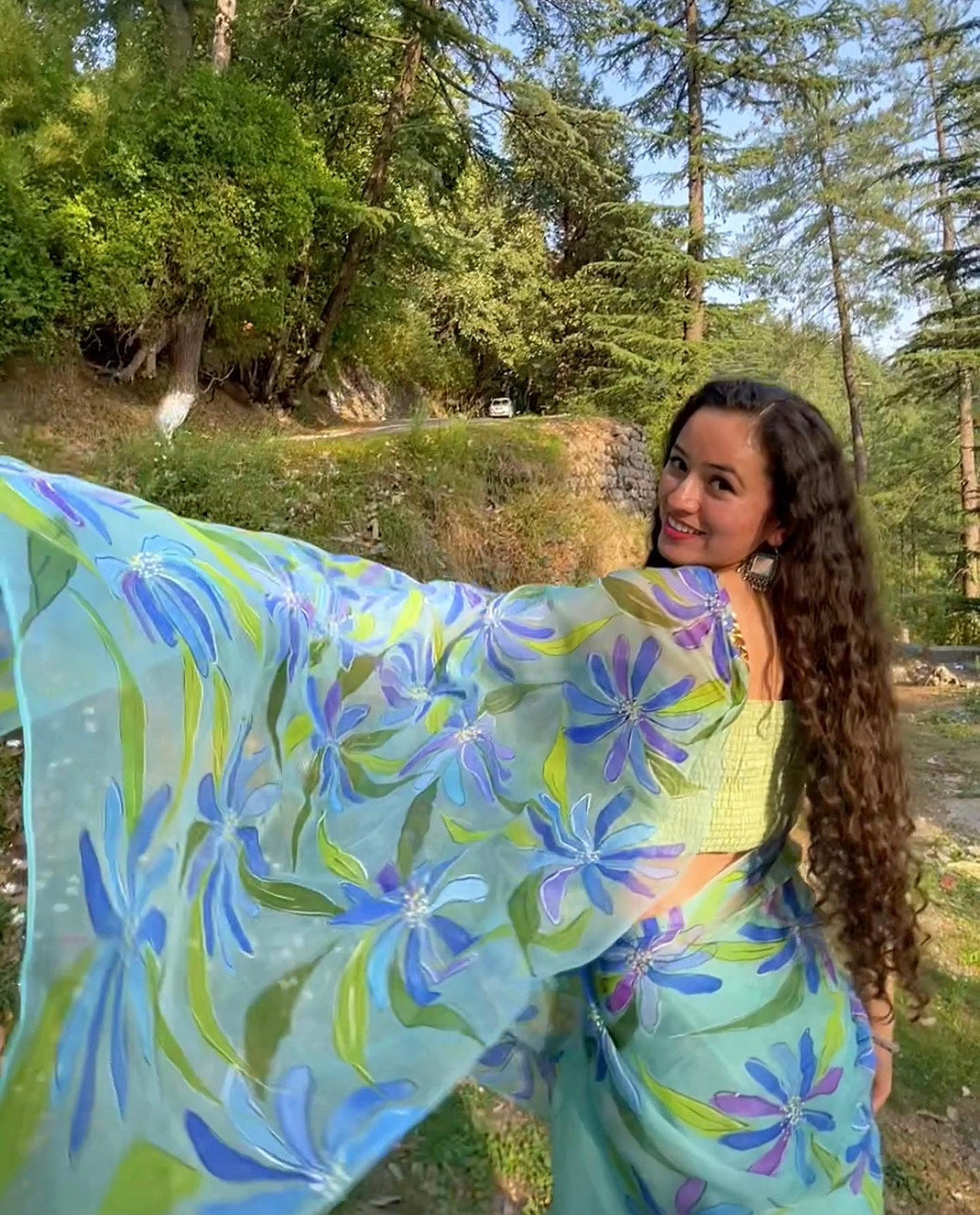Blue Plumbago Organza Saree