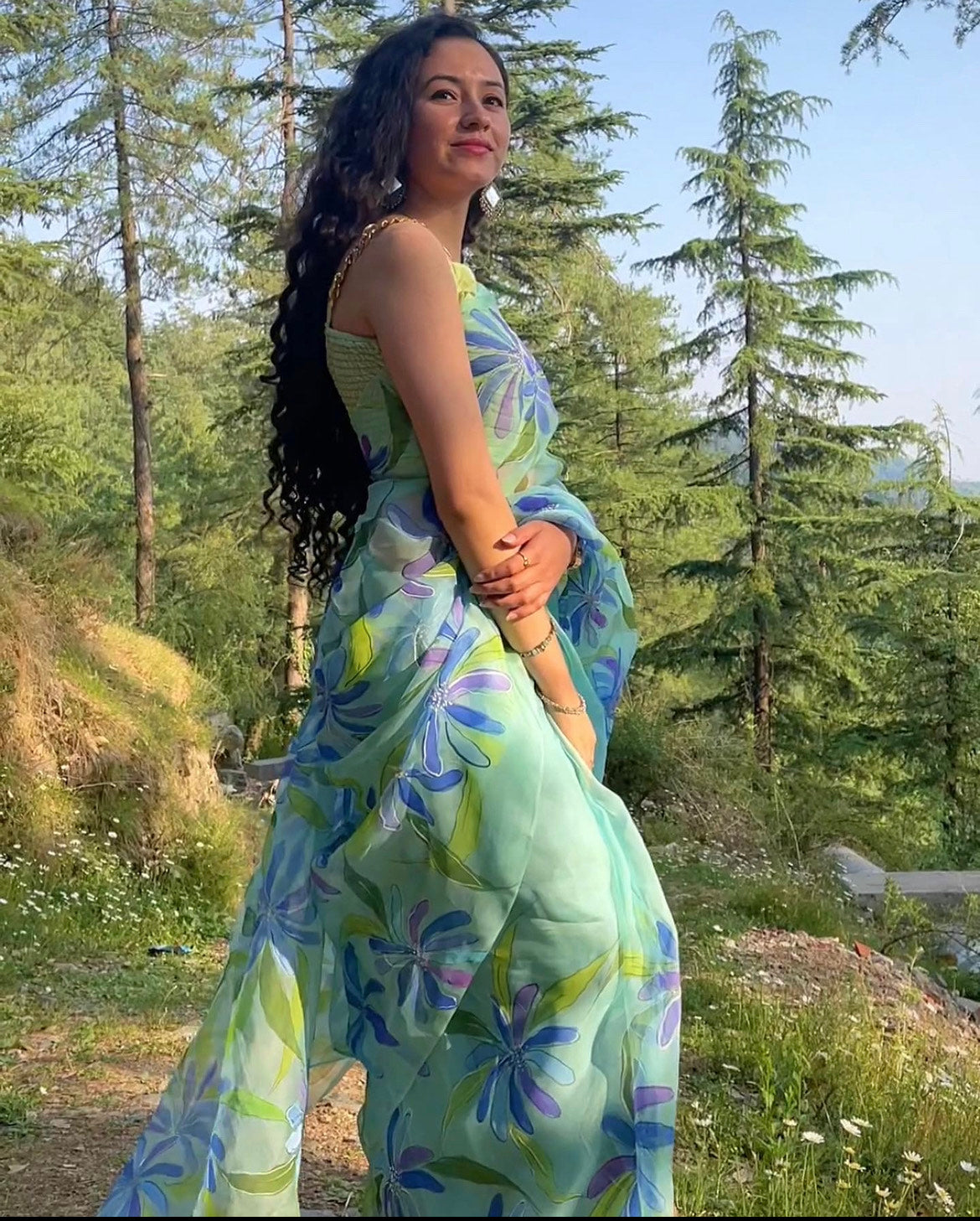 Blue Plumbago Organza Saree