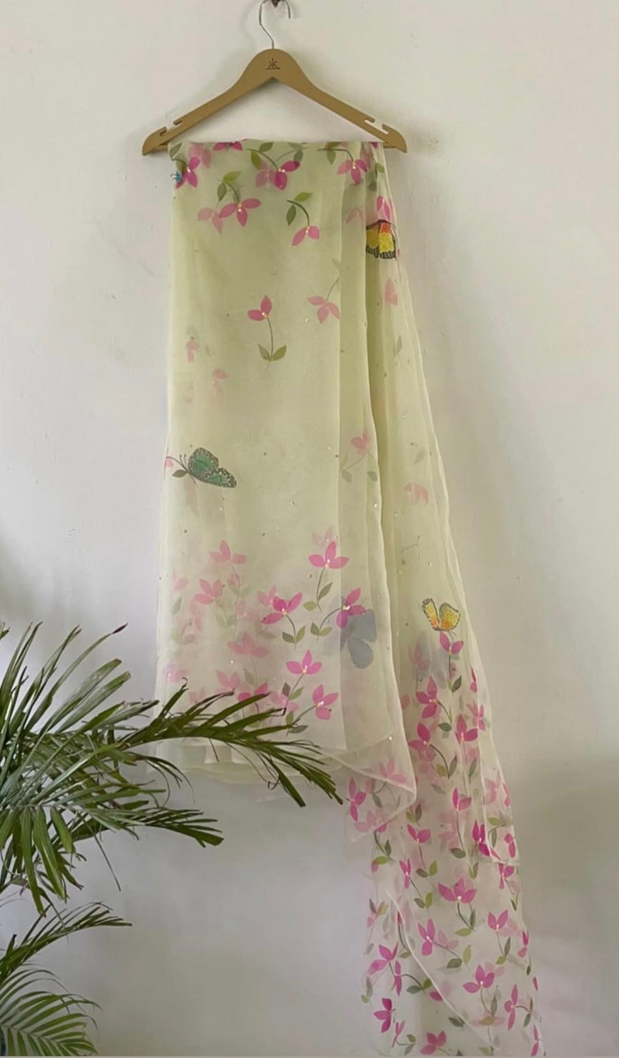 Bougainvillea with Butterflies Organza Saree