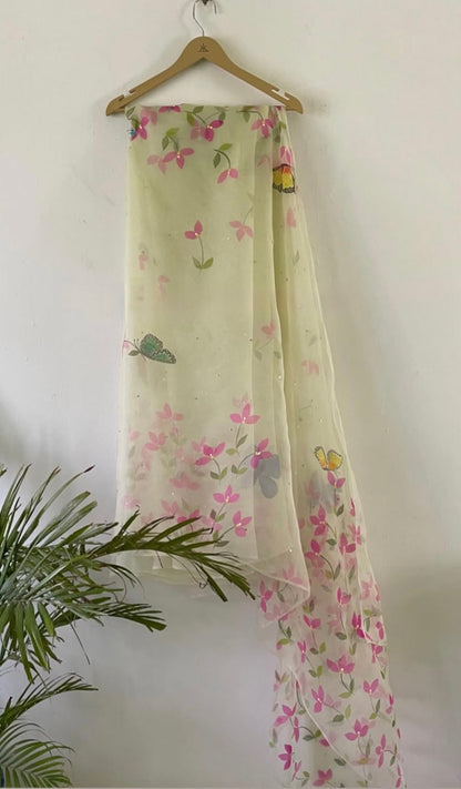 Bougainvillea with Butterflies Organza Saree