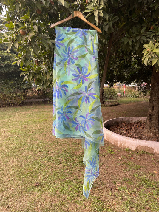 Blue Plumbago Organza Saree