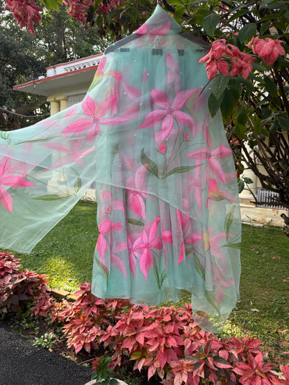 Lilies & Birds Organza Lehenga