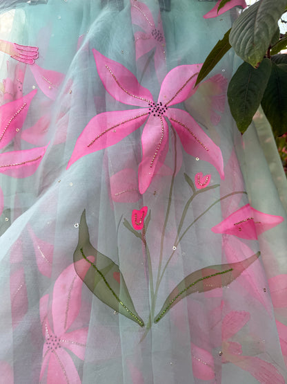 Lilies & Birds Organza Lehenga