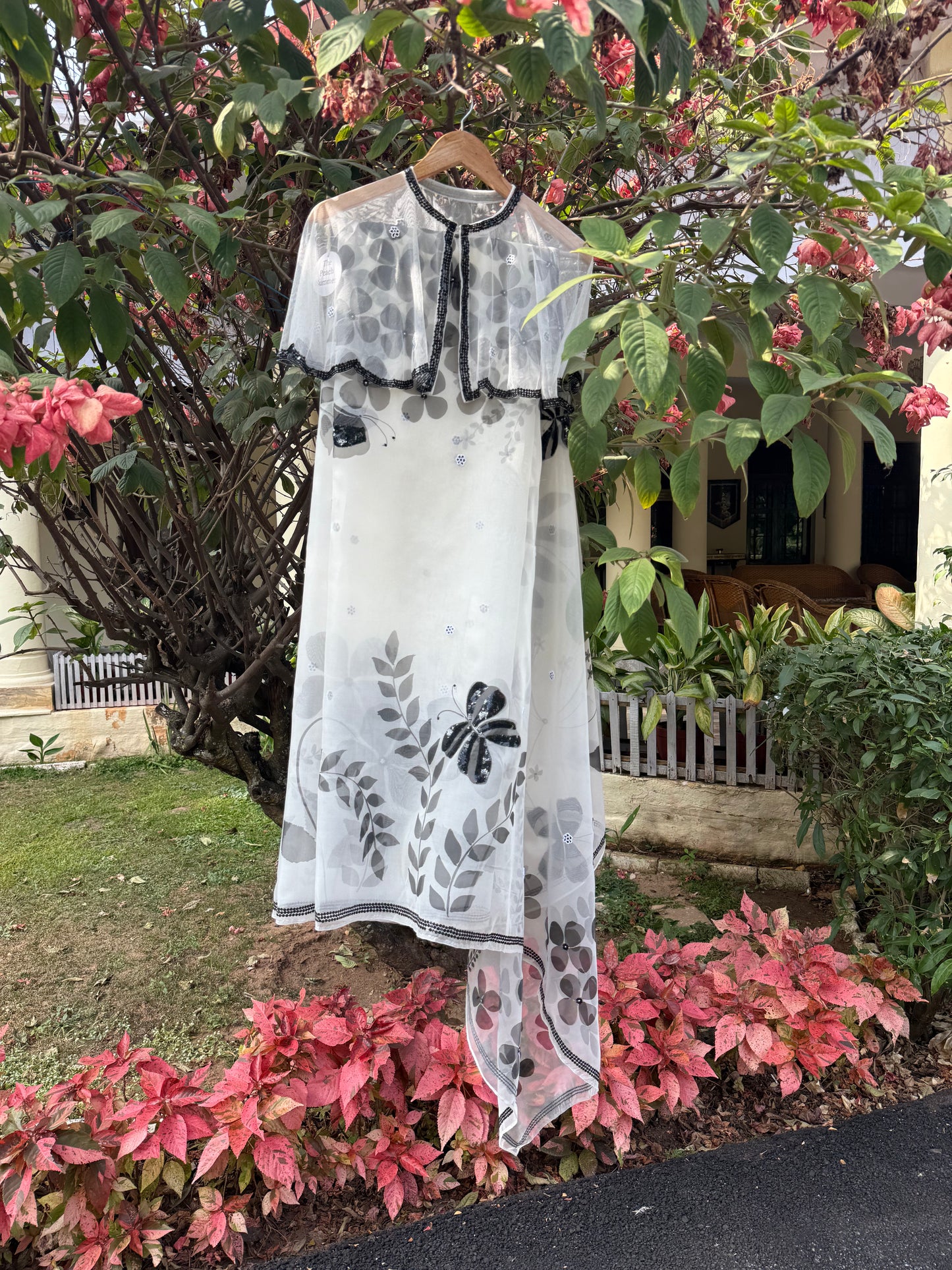 Black & White Multi Floral Organza Saree