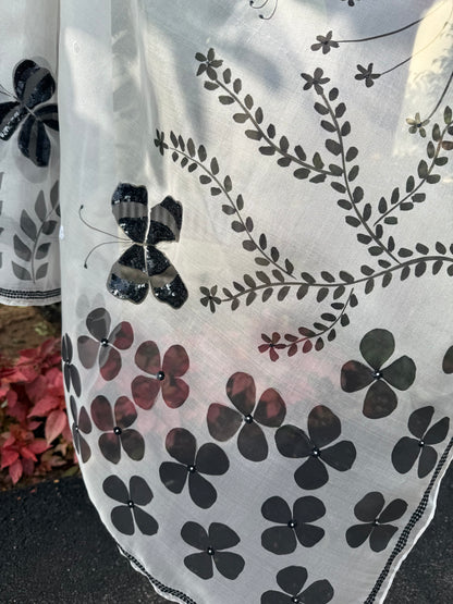 Black & White Multi Floral Organza Saree