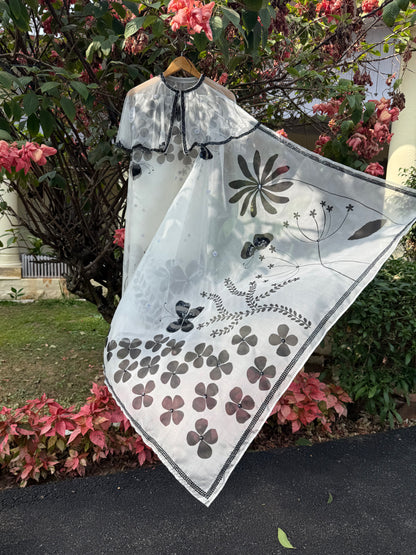 Black & White Multi Floral Organza Saree