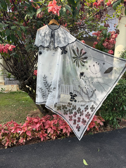 Black & White Multi Floral Organza Saree