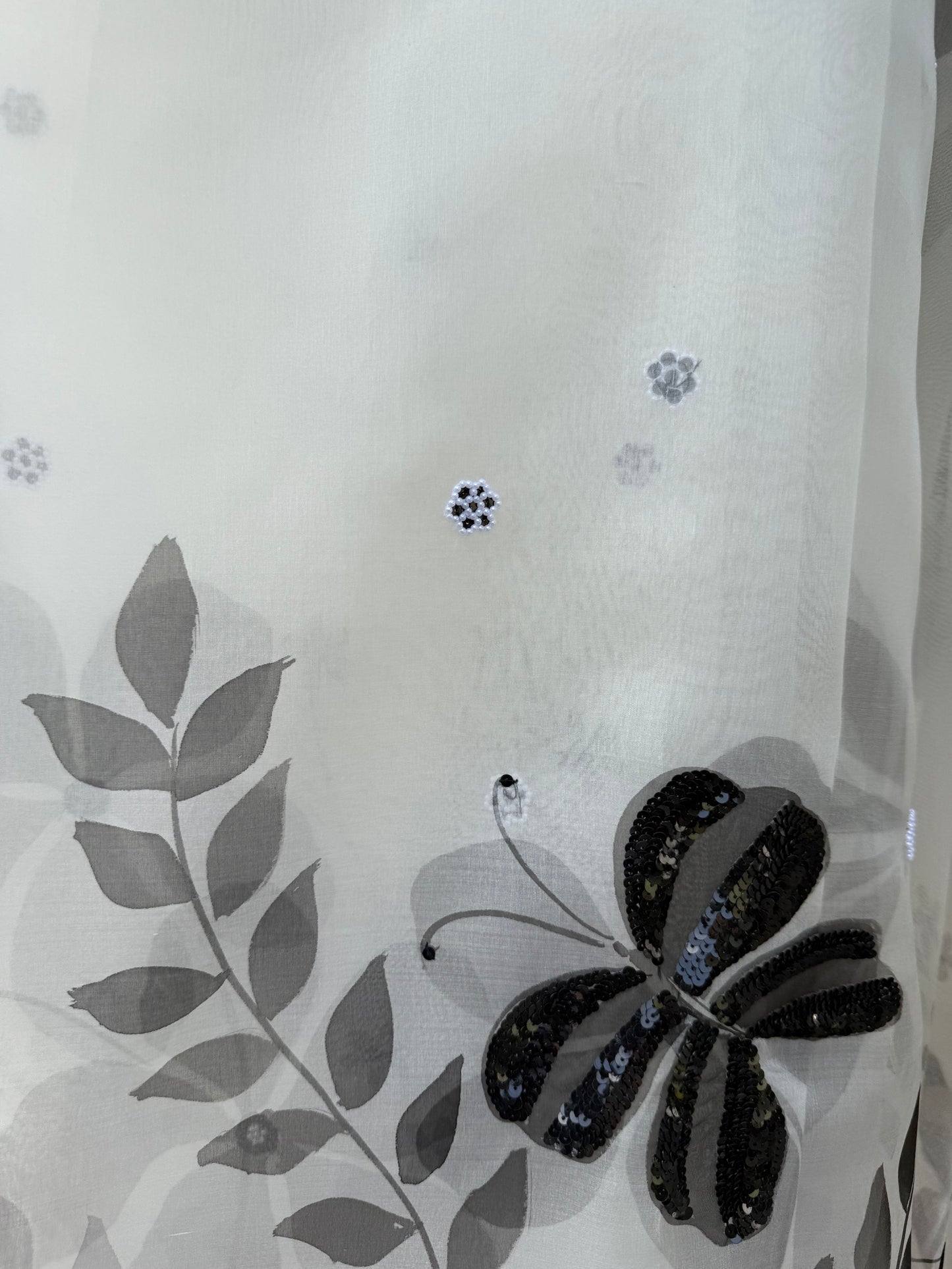 Black & White Multi Floral Organza Saree