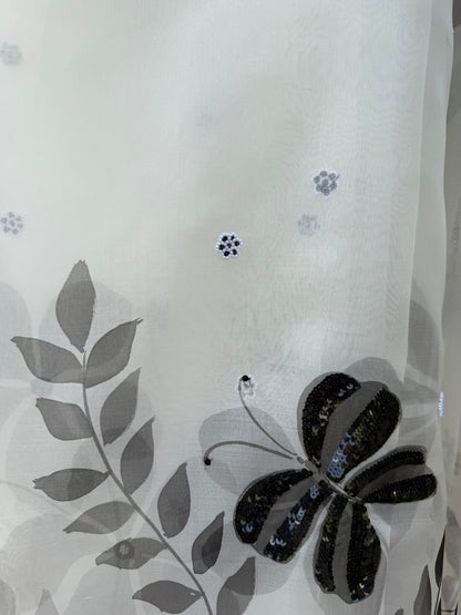 Black & White Multi Floral Organza Saree