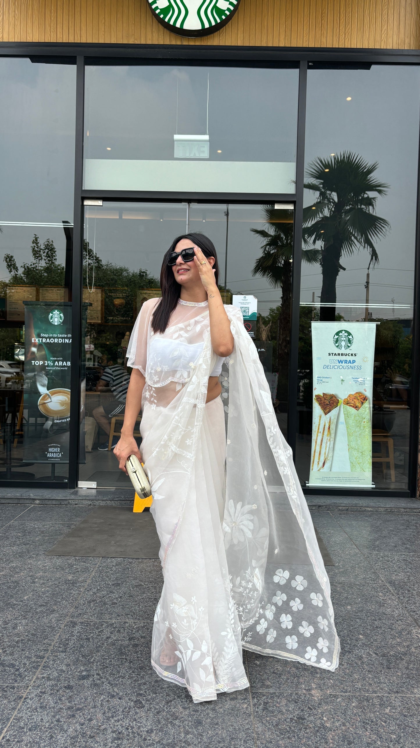 White Floral Organza Saree