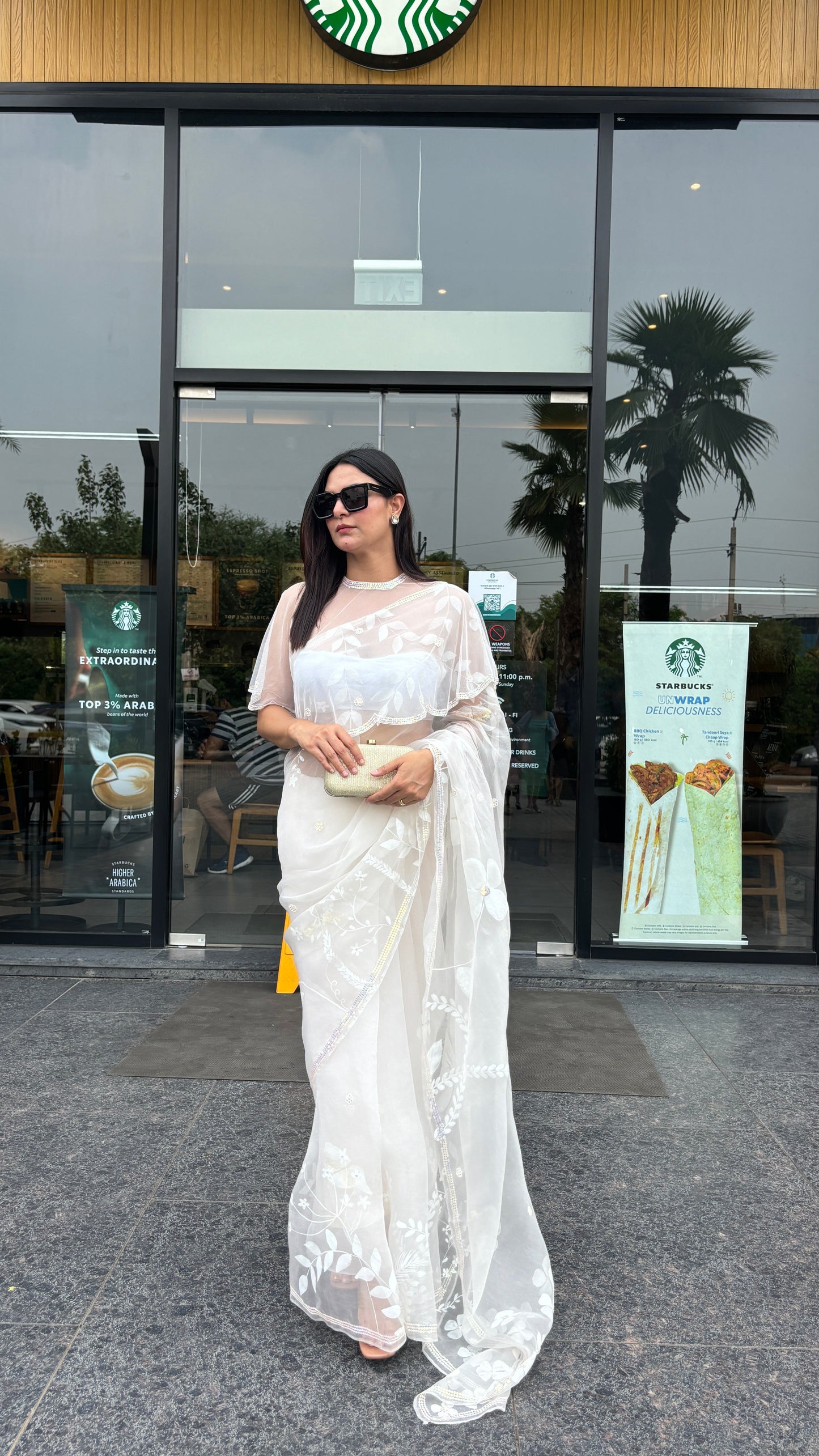 White Floral Organza Saree