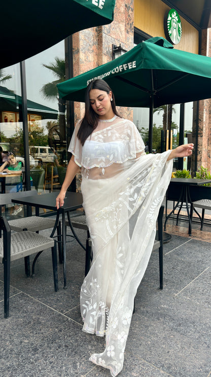 White Floral Organza Saree