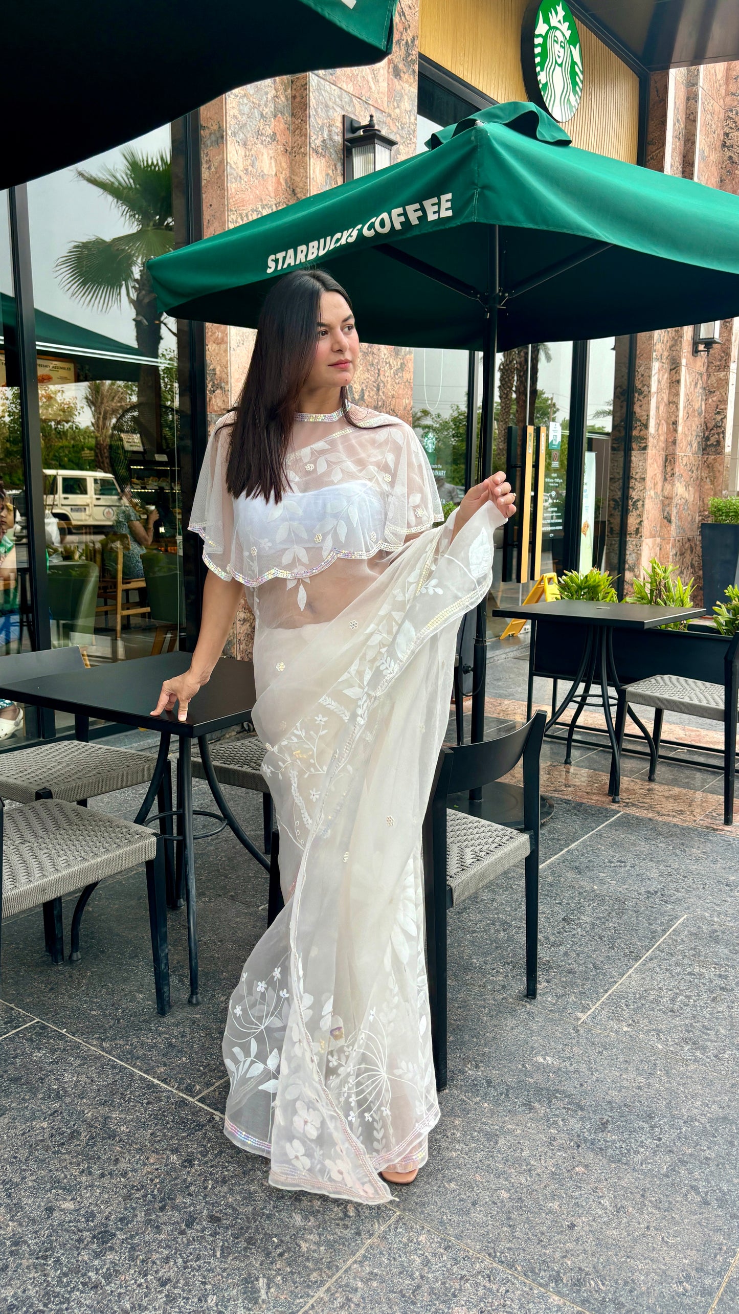 White Floral Organza Saree
