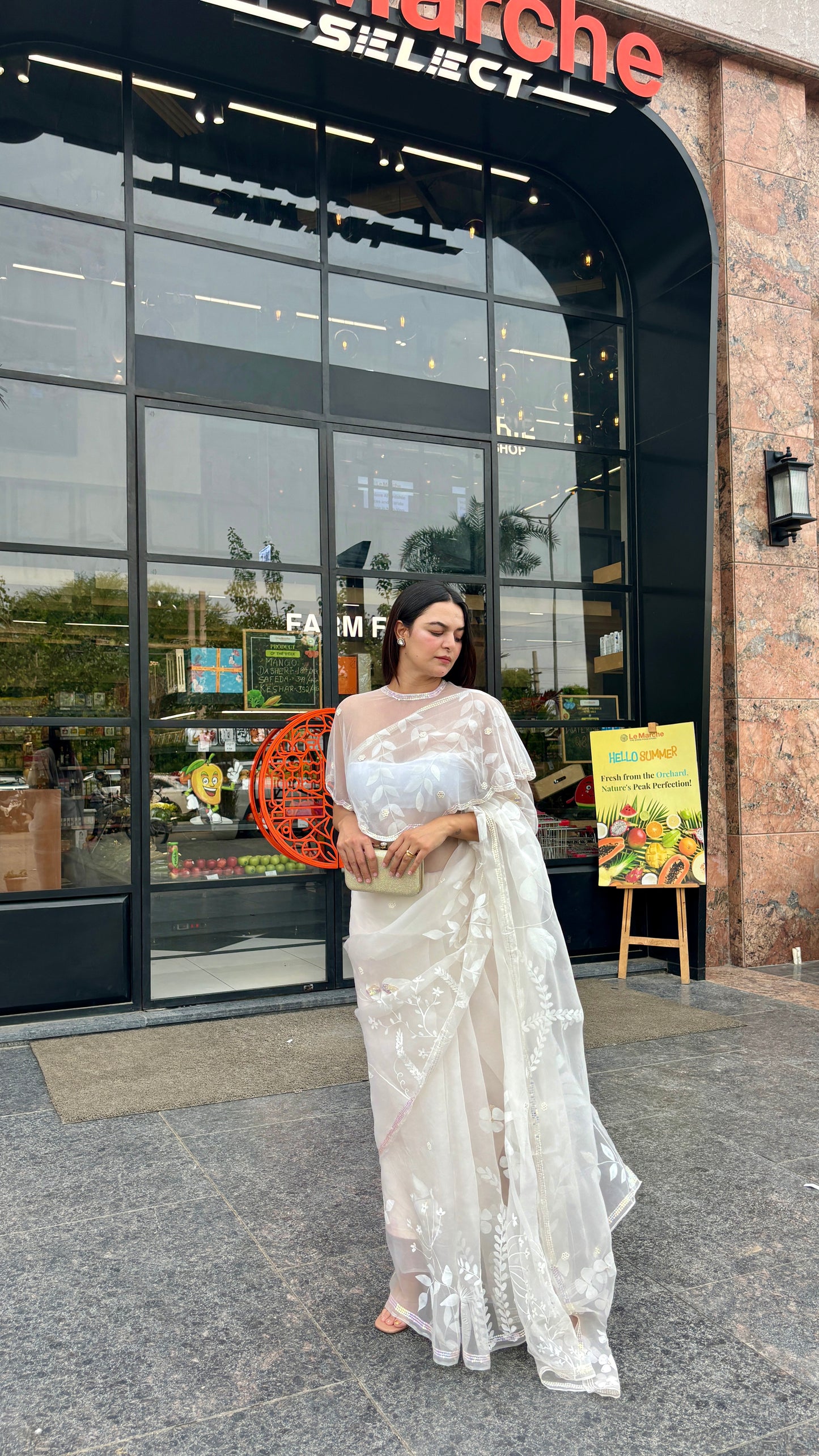 White Floral Organza Saree