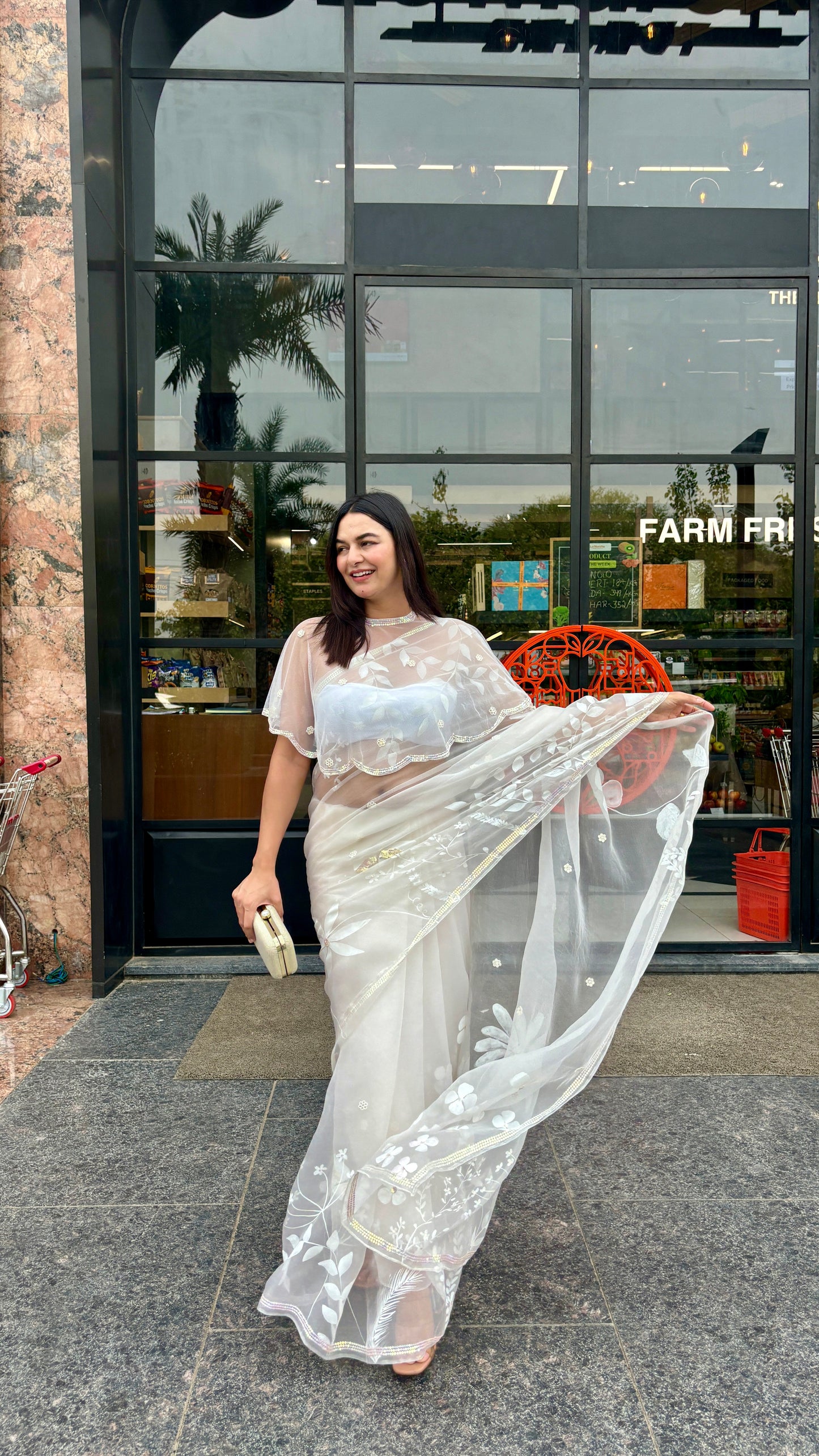 White Floral Organza Saree