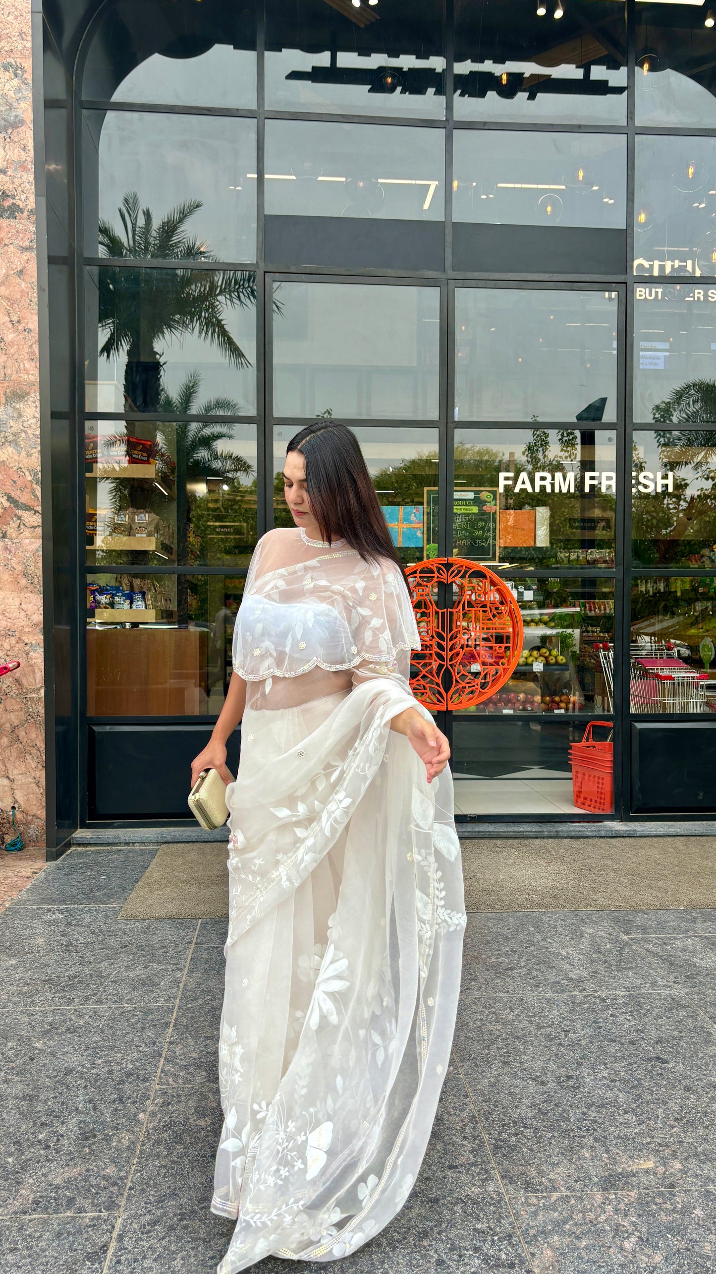 White Floral Organza Saree