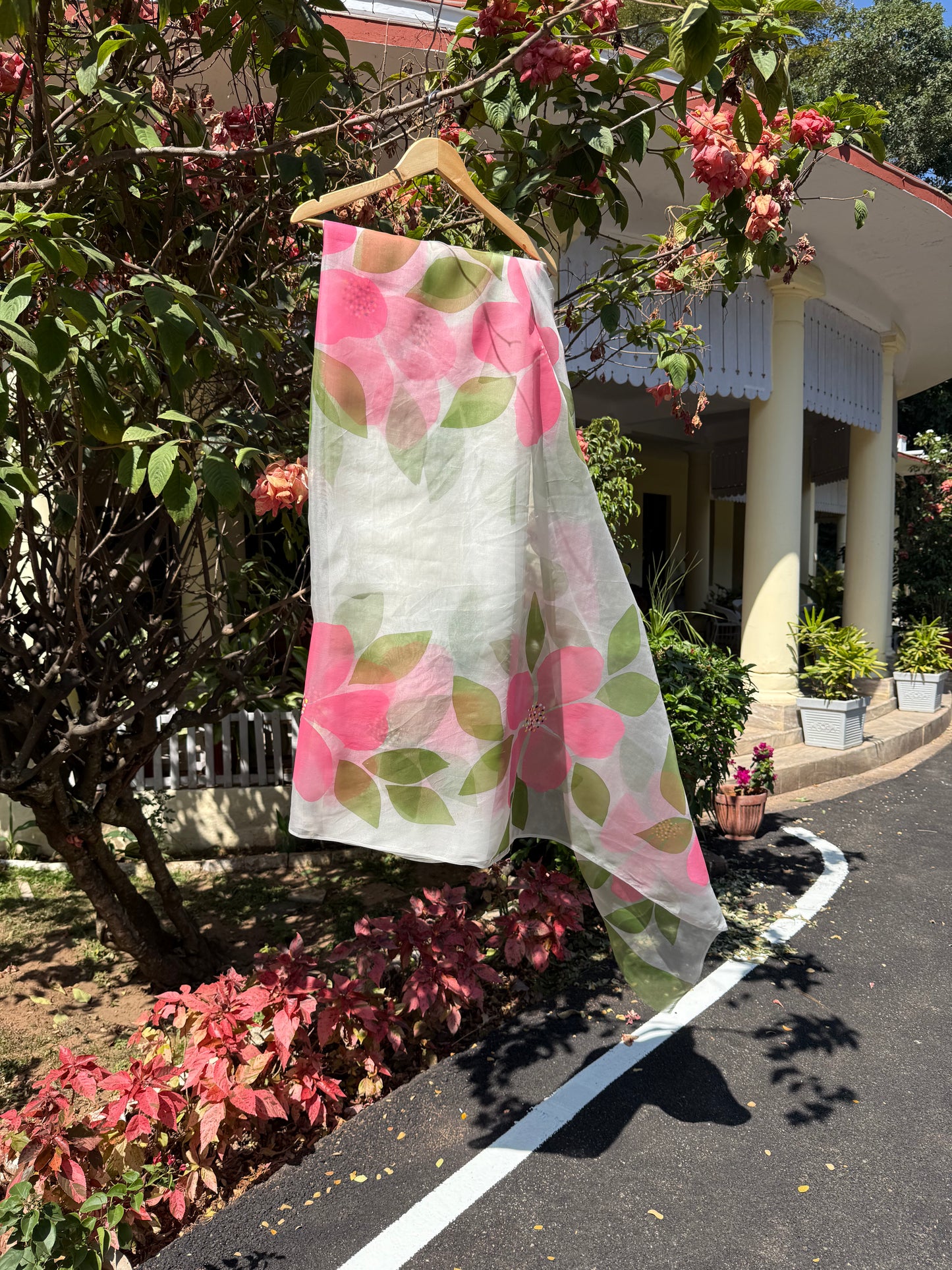 Big Hibiscus Organza Saree