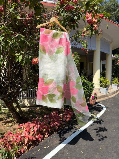 Big Hibiscus Organza Saree