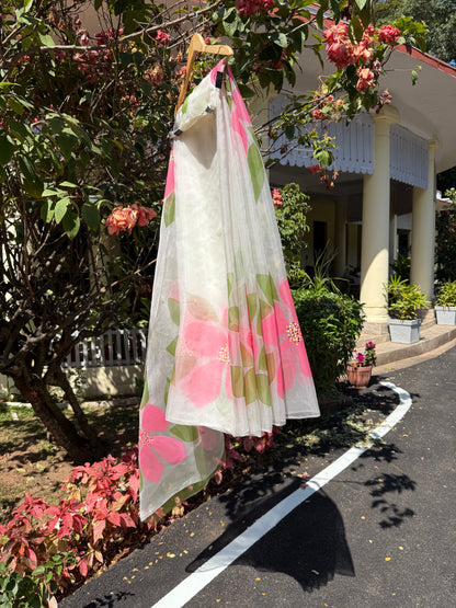 Big Hibiscus Organza Saree