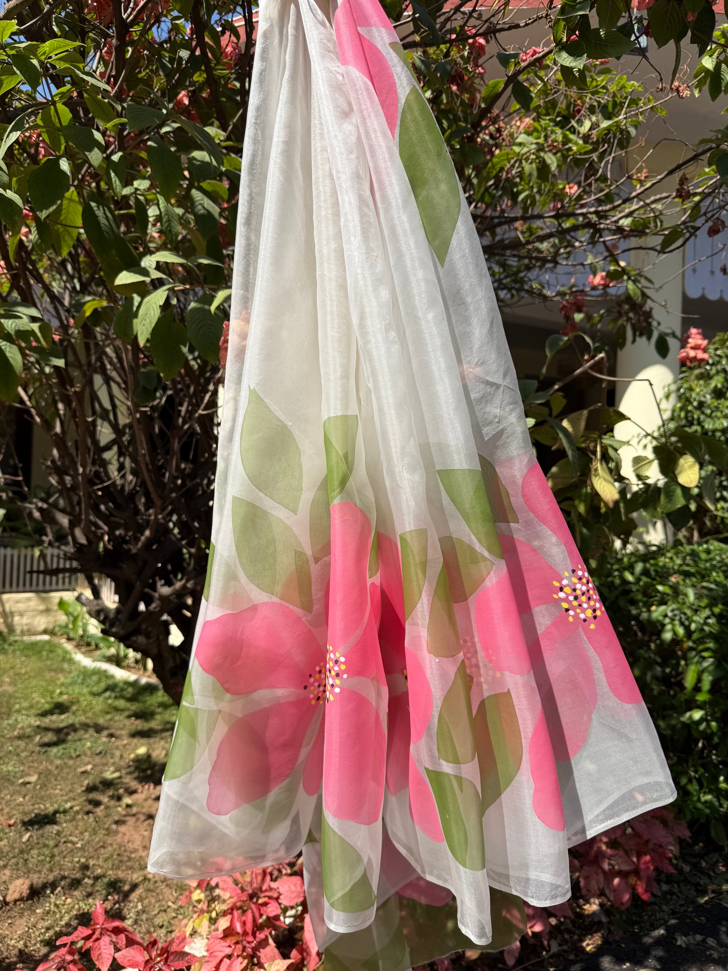 Big Hibiscus Organza Saree