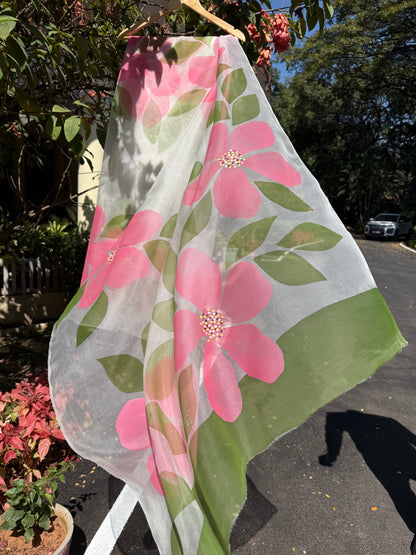 Big Hibiscus Organza Saree