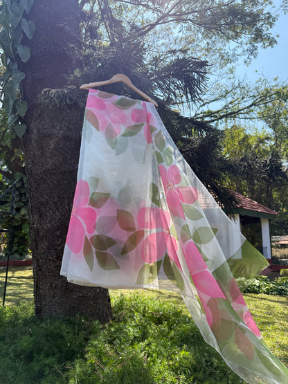 Big Hibiscus Organza Saree