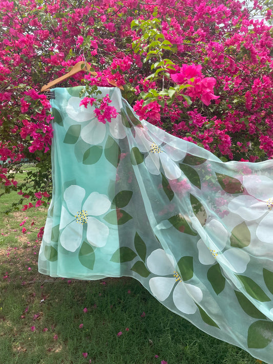 Big Hibiscus Organza Saree