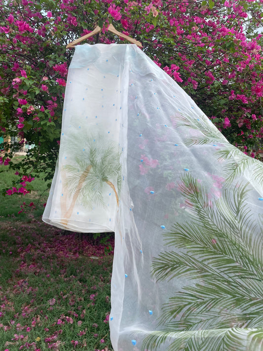 Rain and tree Organza Saree