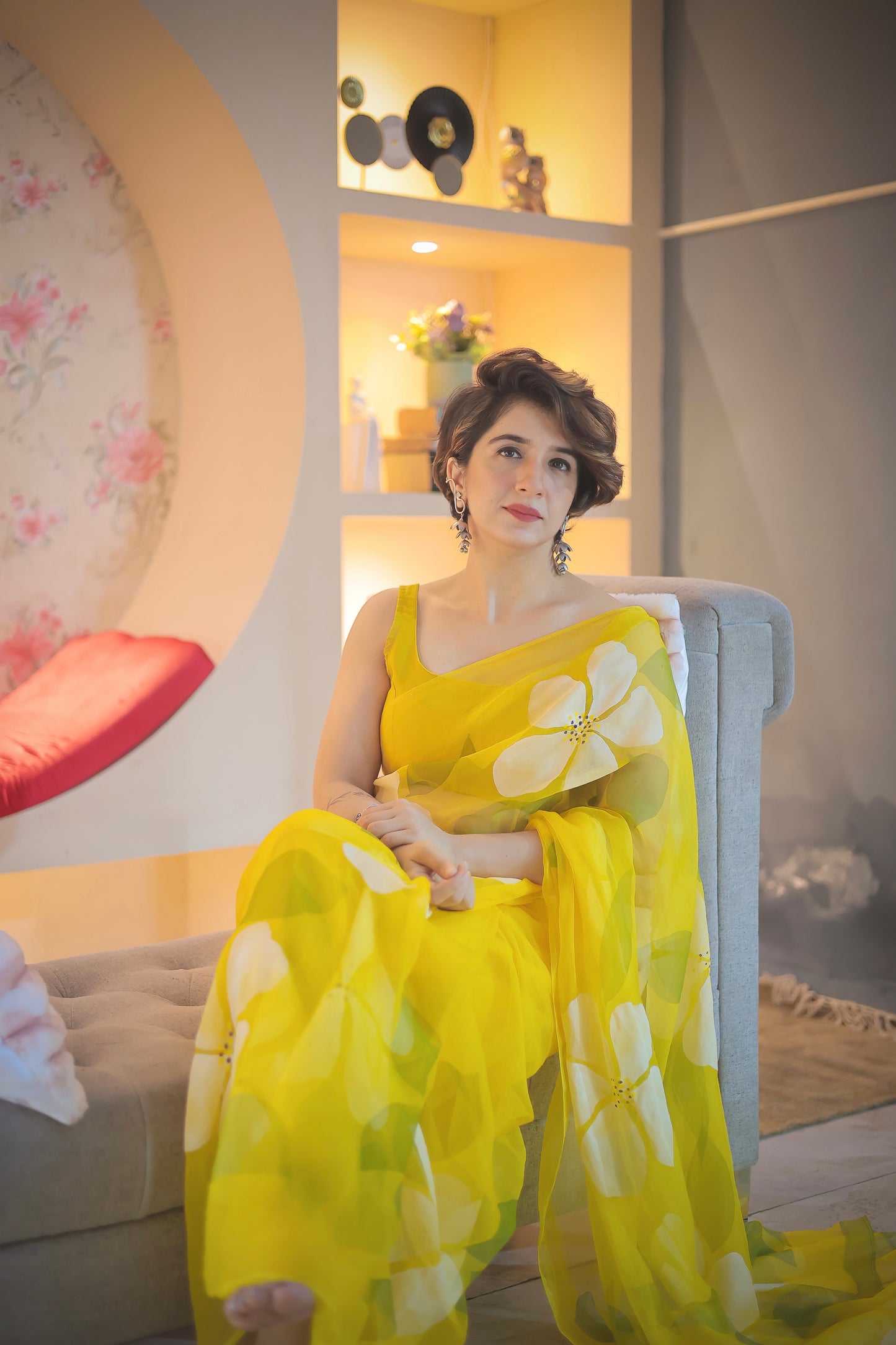 Small Hibiscus Organza Saree