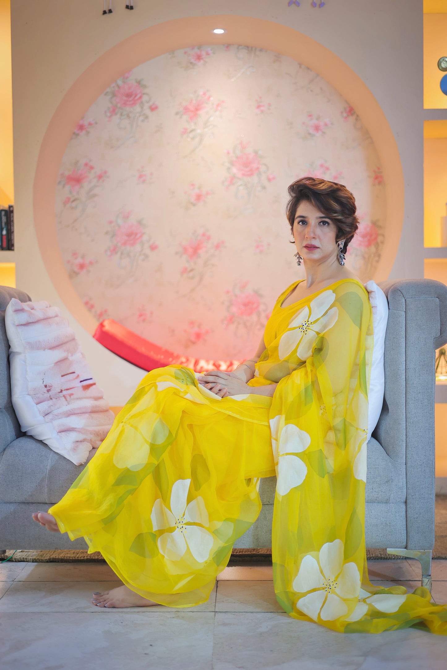 Small Hibiscus Organza Saree