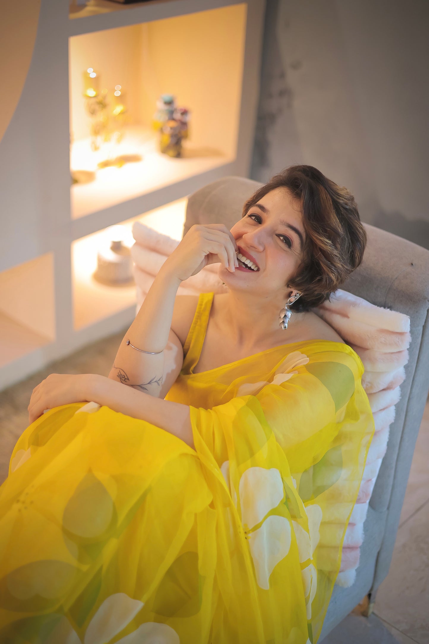 Small Hibiscus Organza Saree