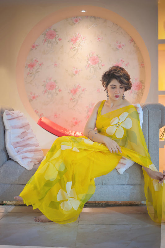 Small Hibiscus Organza Saree
