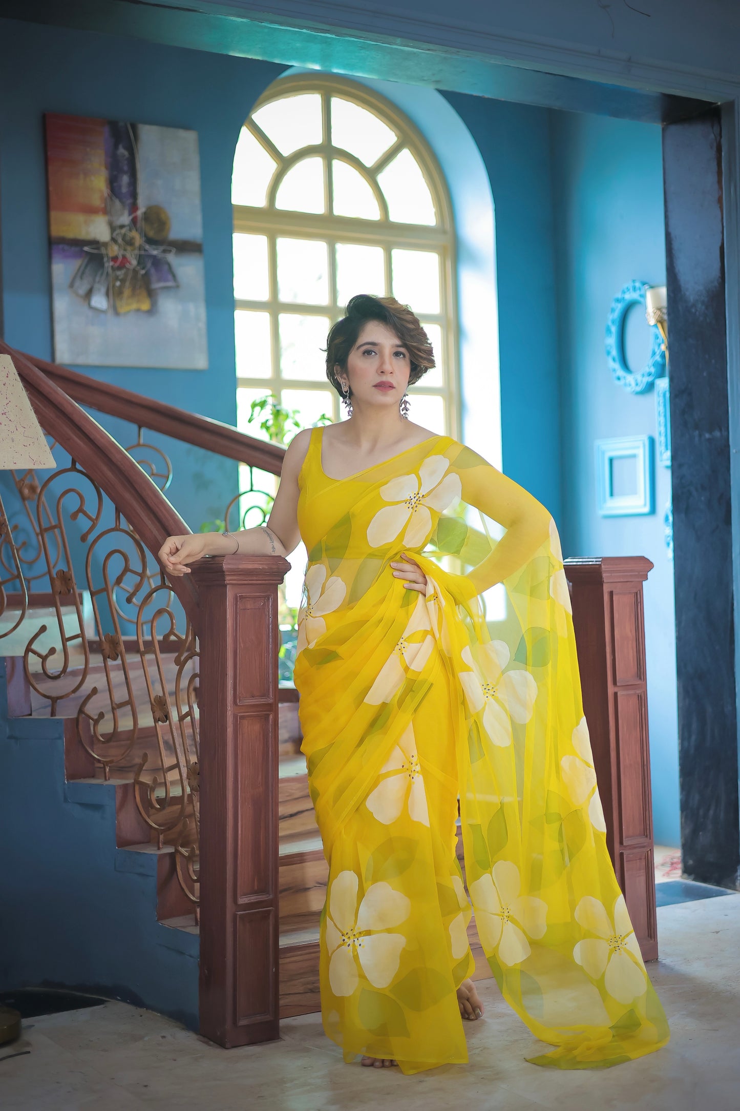 Small Hibiscus Organza Saree