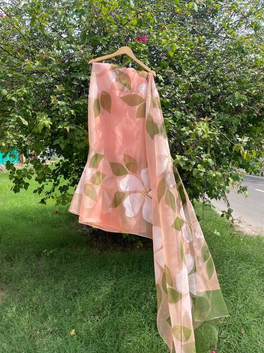 Big Hibiscus Organza Saree