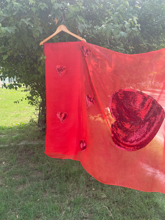 Big Heart Sequins Organza Saree