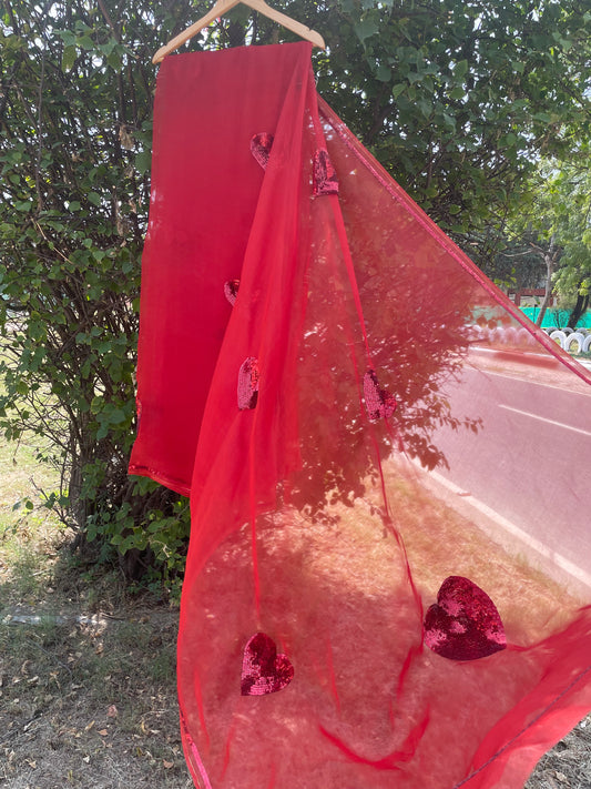 Small Sequins Heart Organza Saree