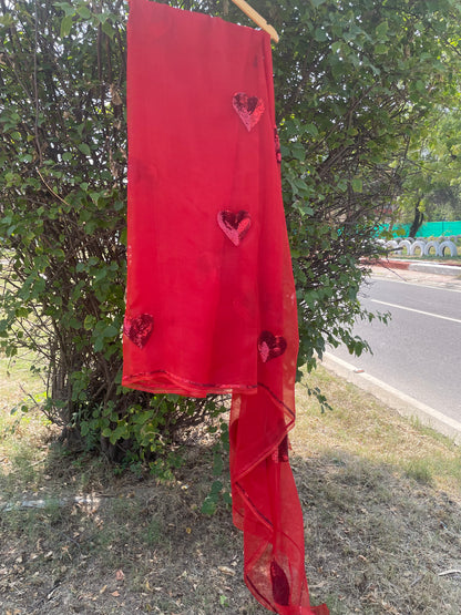 Small Sequins Heart Organza Saree