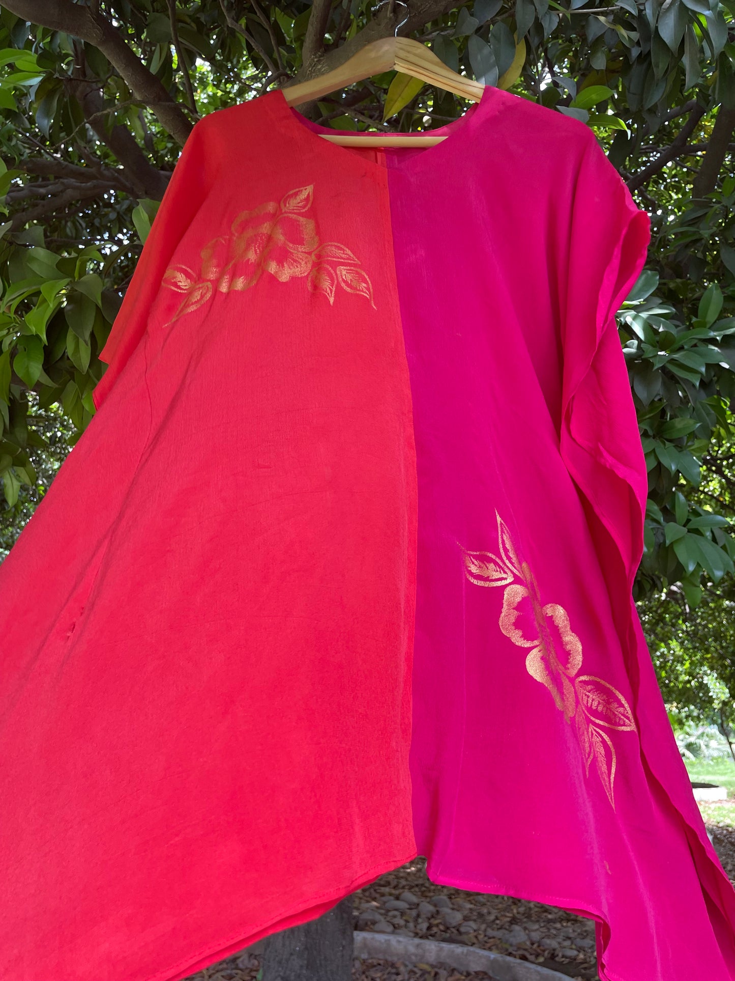 Red & Pink Crepe Kaftan