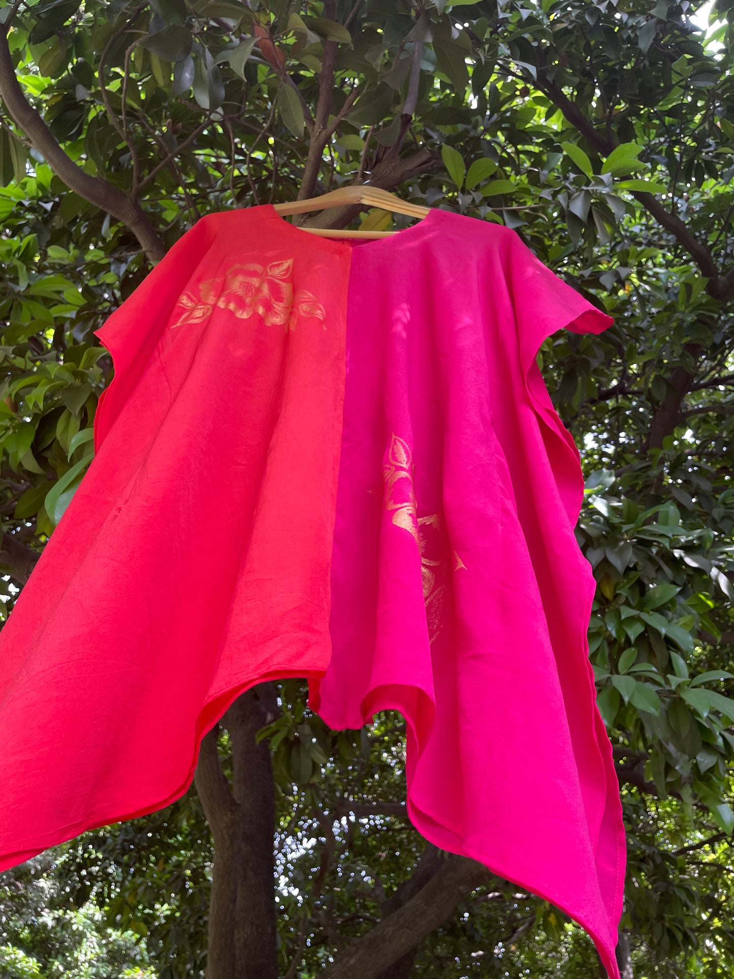 Red & Pink Crepe Kaftan
