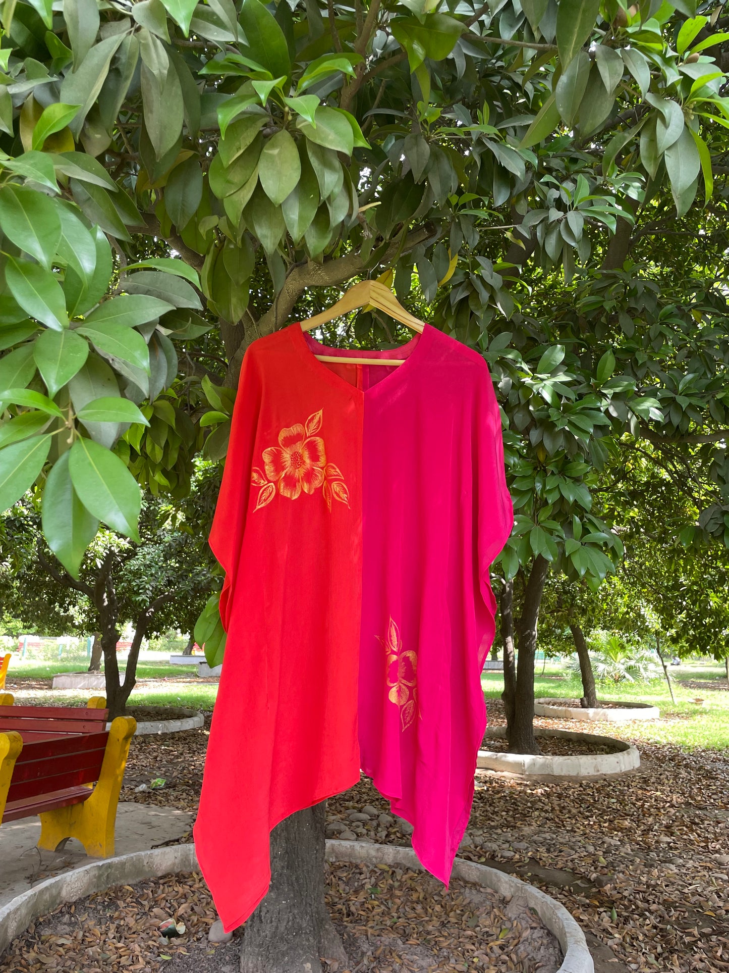 Red & Pink Crepe Kaftan
