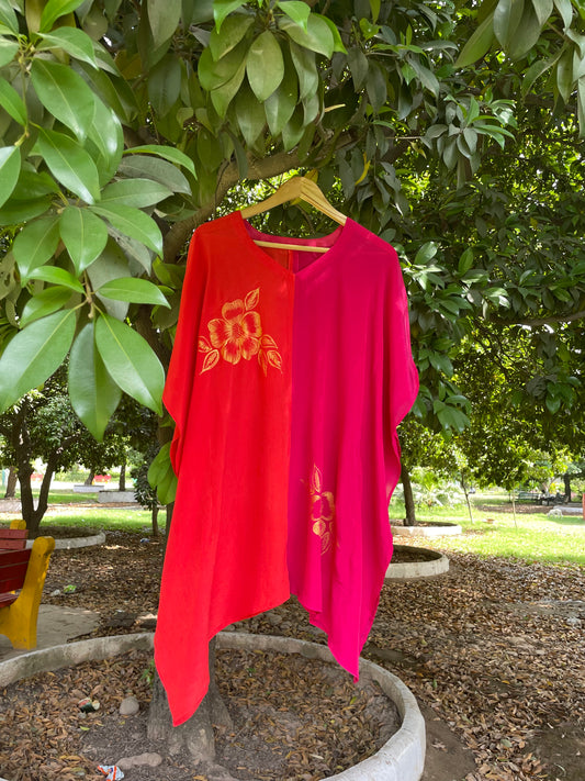 Red & Pink Crepe Kaftan