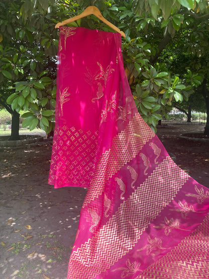 Leopard & Tree Organza Saree